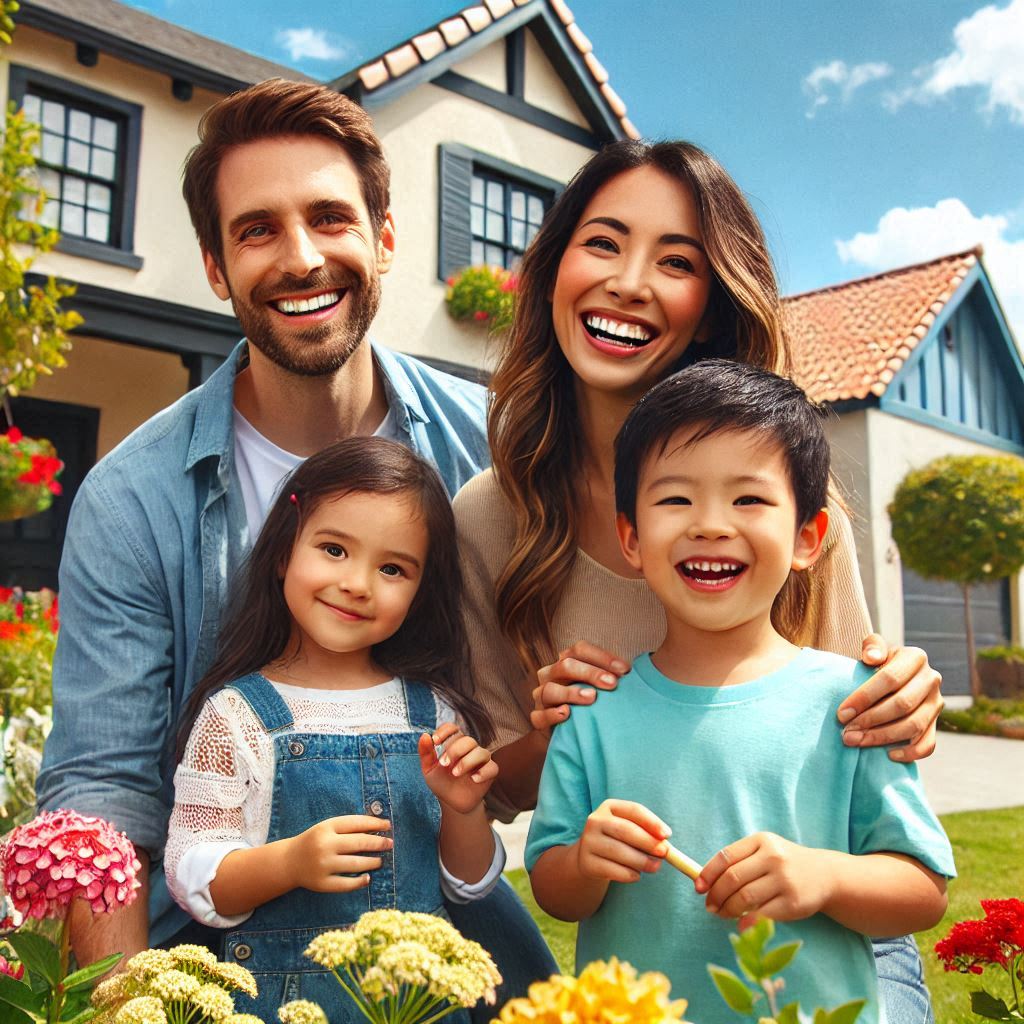 Familia Una familia afuera de una casa